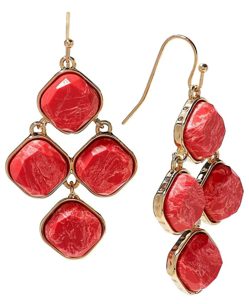 STYLE & CO Synthetic Red Turquoise Stone Wire Drop Earrings| NEW with Tags